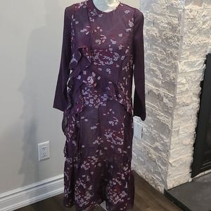 Lewit Jacquard purple floral ruffle dress